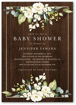 Baby Shower Invitations: Delicate Floral Frame Baby Shower Invitation, Brown, 5X7, Luxe Double-Thick Cardstock, Square