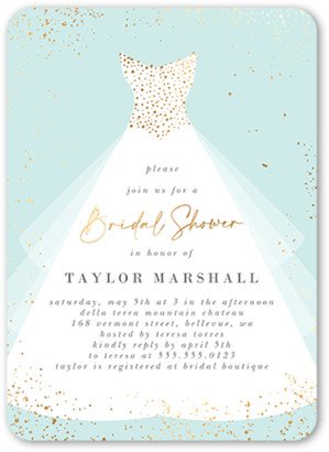 Bridal Shower Invitations: Dressy Bridal Shower Invitation, Blue, 5X7, Matte, Signature Smooth Cardstock, Rounded