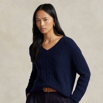 Cable-Knit Cashmere V-Neck Sweater-AD
