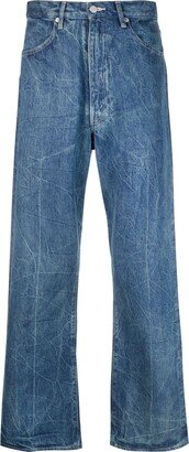 Crinkled-Finish Flared-Leg Jeans