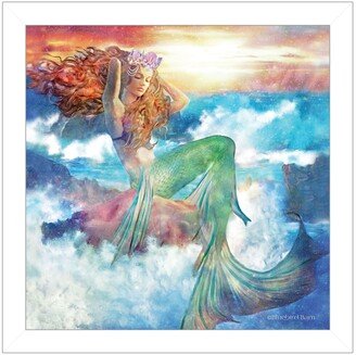 Sunset Mermaid by Bluebird Barn, Ready to hang Framed Print, White Frame, 15