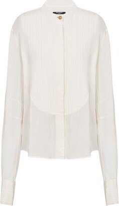 Crepe shirt with pleated bib