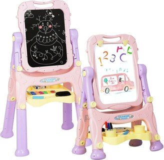 Kids Height Adjustable Double Side Magnetic Art Easel-Purple - 24