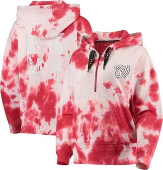 Women's Sport White and Red Washington Nationals Dakota Tie-Dye Half-Zip Hoodie - White, Red