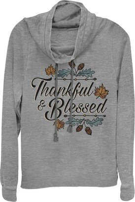 Juniors Womens Lost Gods Thankful and Blessed Cowl Neck Sweatshirt - Gray Heather - X Small