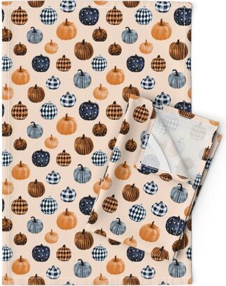 Halloween Tea Towels | Set Of 2 - Watercolor Pumpkins By Charlottewinter Peach & Orange Earthy Linen Cotton Spoonflower