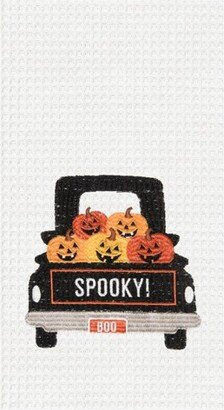 Spooky Pumpkin Truck Cotton Embroidered & Waffle Weave Halloween Kitchen Towel