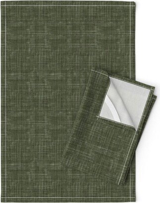 Faux Linen Look Tea Towels | Set Of 2 - Dark Olive By Color Amazing Designs Woven Cotton Spoonflower