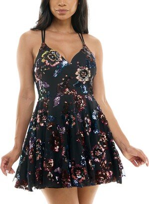 Juniors' Sequined Fit & Flare Dress - Black/Multicolor