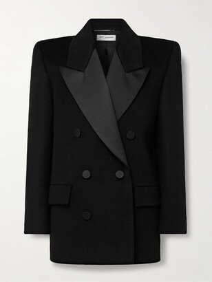 Double-Breasted Satin-Trimmed Wool Coat