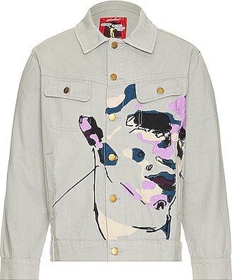 KidSuper Face Denim Jacket in Light Grey