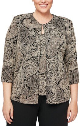 Plus Size Glitter-Print Jacket & Top Set - Black/Stone