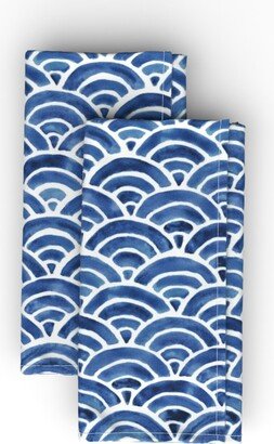 Cloth Napkins: Seigaiha Sea Waves - Blue Cloth Napkin, Longleaf Sateen Grand, Blue