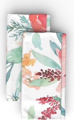 Cloth Napkins: Watercolor Flowers - Pink Cloth Napkin, Longleaf Sateen Grand, Pink