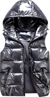 Generic Womens Cropped Vest Metallic Shiny Lightweight Quilted Zip Up Hooded Puffer Down Jacket Y2K Padded Gilet With Pocket Womens Puffer Coat