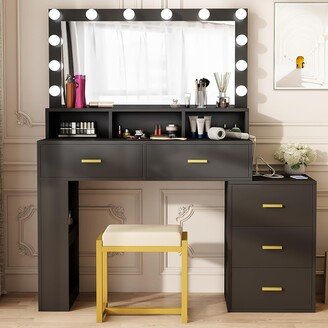 PAKASEPT Vanity Set with Lighted Mirror with 12 LED Bulbs & Power Outlet