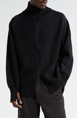 Front Zip Wool Blend Mock Neck Sweater