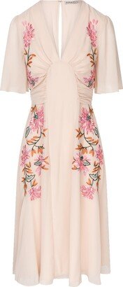 Hope and Ivy The Lovisa Embroidered Flutter Sleeve Midi Dress With Tie Waist