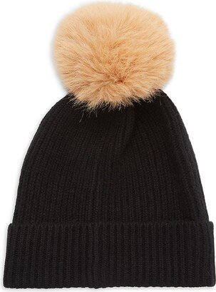 Saks Fifth Avenue Made in Italy Saks Fifth Avenue Women's Faux Fur Pom Pom Cashmere Beanie