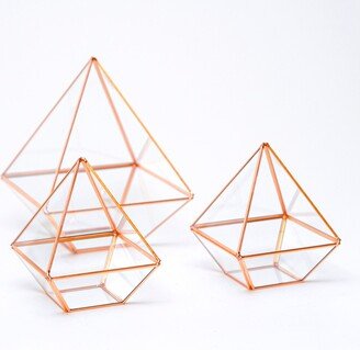 3 Pcs Copper Terrarium Containers Geometric Glass Large Terrario For Plants Door Garden Succulents Wedding Decor El Crea Designs