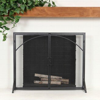 Studio 350 Black Metal Minimalistic Single Panel Fireplace Screen with Arch Inspired Doors and Handles