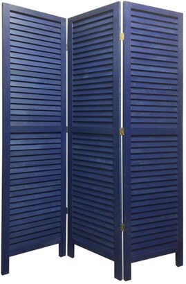 3 Panel Foldable Wooden Shutter Screen with Straight Legs, Blue