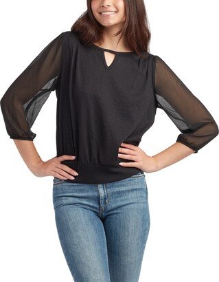 Juniors' Boat-Neck Contrast-Sleeve Blouson Top