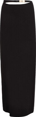 Viscose Jersey Maxi Skirt W/ Waist Detail Long Skirt Black