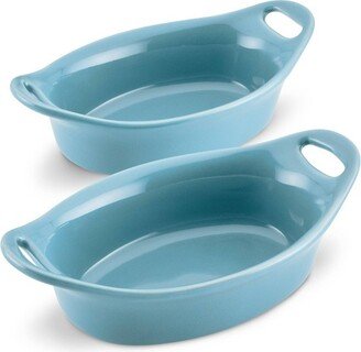 Solid Glaze Ceramic 2pc Oval Au Gratin Set Agave Blue