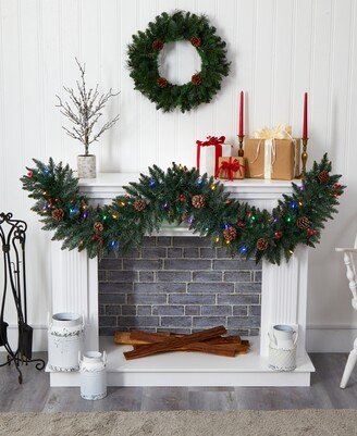 Snow Dusted Artificial Christmas Garland with Lights, Berries and Pinecones, 72