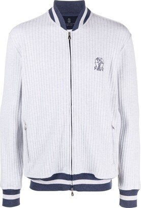 Logo-Embroidered Zip-Up Cardigan