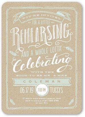 Rehearsal Dinner Invitations: Krafted Rehearsal Rehearsal Dinner Invitation, Beige, 5X7, Standard Smooth Cardstock, Rounded