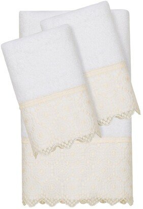 100% Turkish Cotton Arian 3Pc Cream Lace Embellished Towel Set-AJ