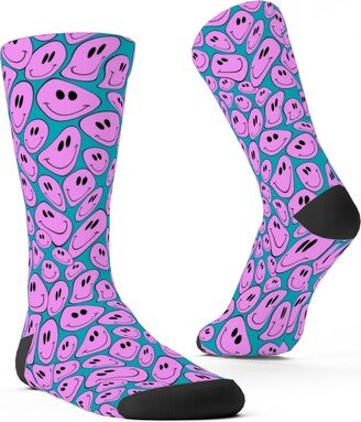 Socks: Retro Smiley Face - Blue And Purple Custom Socks, Purple