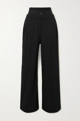 Layered Woven And Stretch-jersey Straight-leg Pants - Black