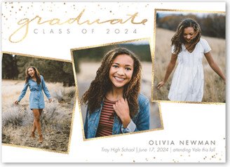 Graduation Announcements: Bespeckled Scholar Graduation Announcement, White, 5X7, Luxe Double-Thick Cardstock, Square