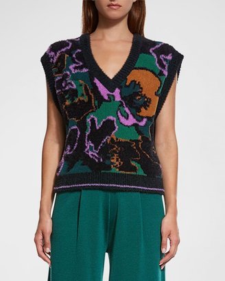 KNITSS Magnolia V-Neck Abstract Jacquard Vest