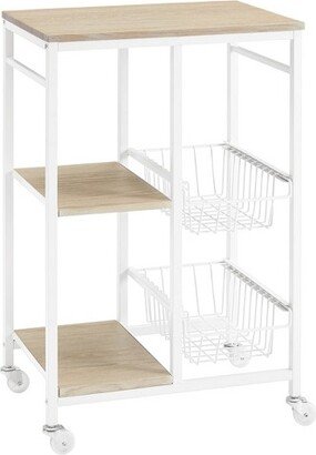 Tamarind Mobile Small Kitchen Cart with Baskets and Shelves Locking WheelsWhite