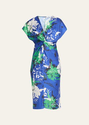 Jackie Twist-Front Printed Midi Dress