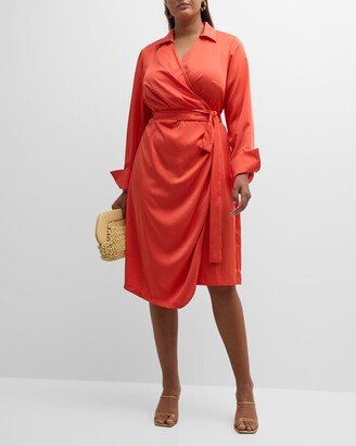 Gabriella Rossetti Silvia Satin Midi Wrap Shirtdress