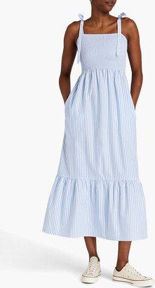 Shirred striped Lyocell-blend poplin midi dress