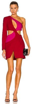 One Sleeve Cut Out Mini Dress in Red