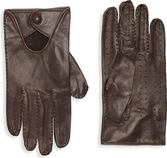Button-Cuff Leather Gloves