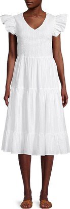 Cotton Smocked Tiered Midi-Dress