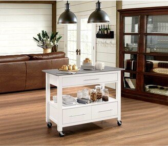 none Ottawa Kitchen Cart, Stainless Steel & White