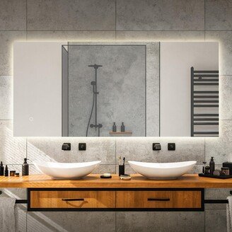 Rectangular Frameless Anti-Fog Aluminum Back-lit Tri-color LED Bathroom Vanity Mirror with Smart Touch Control