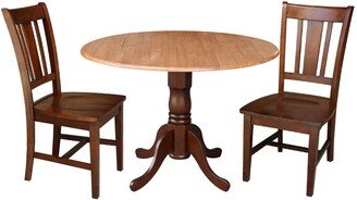 42 Dual Drop Leaf Table with 2 Splat Back Dining Chairs - 3 Piece Dining Set - Cinnamon and Espresso Table, Espresso Ch