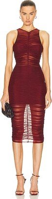 Ruched Front High Neck Dress in Burgundy