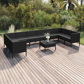 11 Piece Patio Lounge Set with Cushions Poly Rattan Black-AO