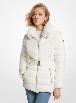 Faux Fur Trim Quilted Nylon Packable Puffer Jacket